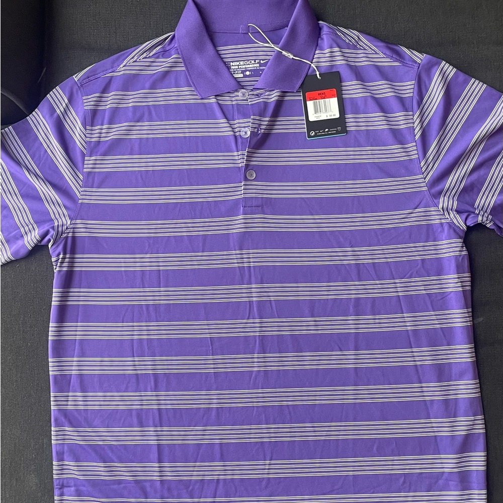 Nike Golf, Dri Fit, Men's L Polo Purple w/ White Stripes